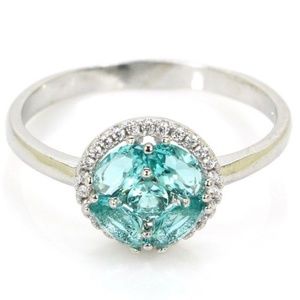 Rich Blue Aquamarine White CZ Ladies Size 9 Silver